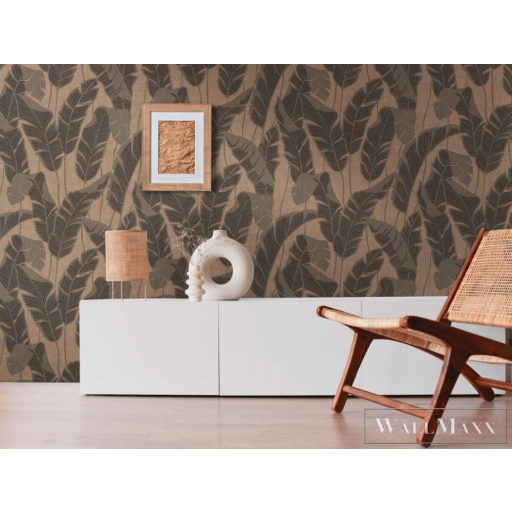 AS CREATION Jade 39502-1 barna levél mintás fémhatású tapéta