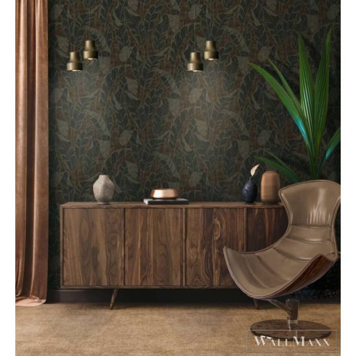 AS CREATION Jade 39502-3 barna levél mintás fémhatású tapéta