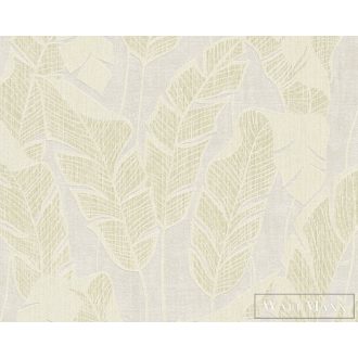   AS CREATION Jade 39502-5 krémszínű levél mintás fémhatású tapéta
