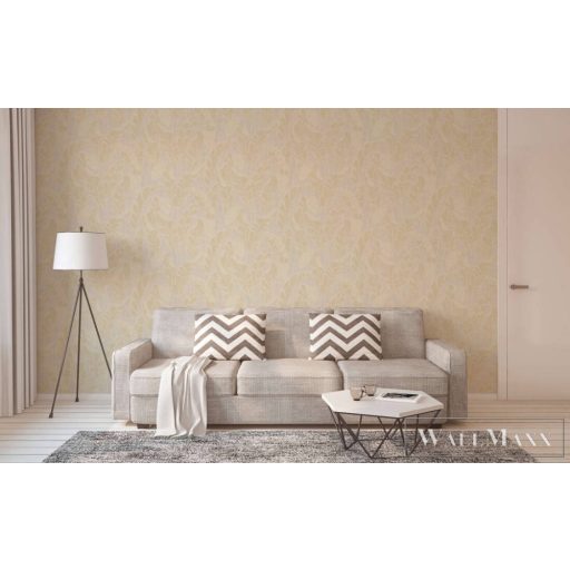 AS CREATION Jade 39502-5 krémszínű levél mintás fémhatású tapéta