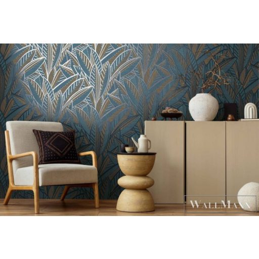 AS CREATION French Affair 39933-5 kék leveles grafikai tapéta