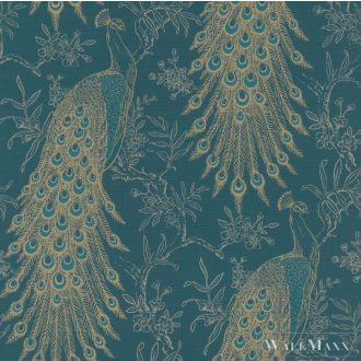 RASCH SANSA 2021 405804 PÁVÁS PÁVATOLL TAPÉTA kék arany