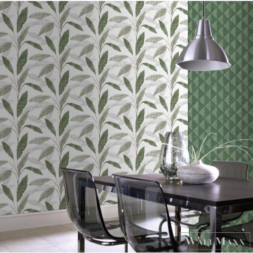 407525 Rasch tapéta szürke-zöld levélmotívum