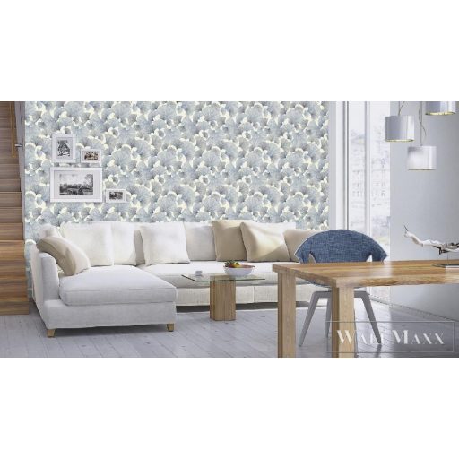 407655 kékes árnyalatú részletgazdag levélmintás tapéta