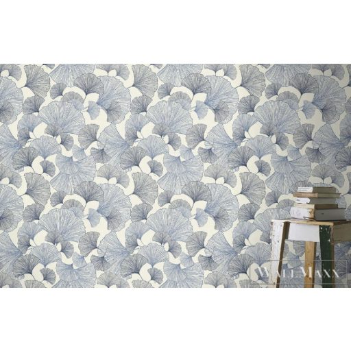 407655 kékes árnyalatú részletgazdag levélmintás tapéta