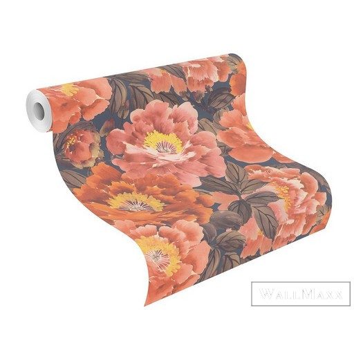 RASCH KIMONO 2023 408348 53CM X 10M NARANCS VIRÁGMINTÁS TAPÉTA