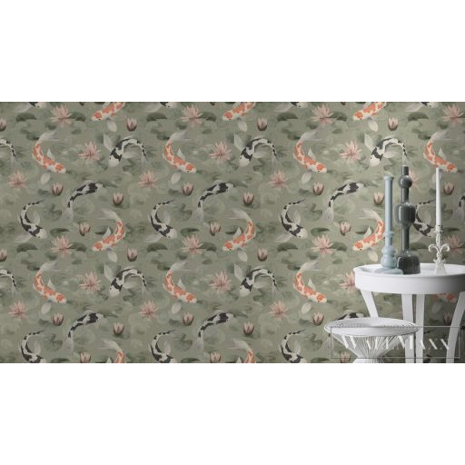 RASCH KIMONO 2023 409437 53CM X 10M ZÖLD HALAS TAPÉTA
