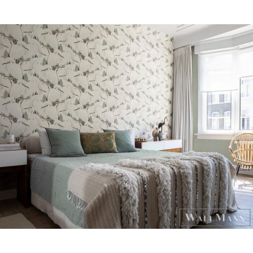 RASCH KIMONO 2023 409543 53CM X 10M ZÖLD GÓLYÁS TAPÉTA