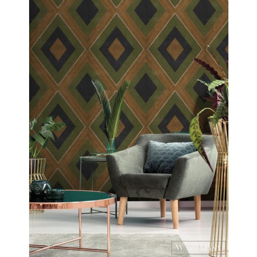 ICH Nomad 4312-3 zöld rombusz mintás grafikai tapéta