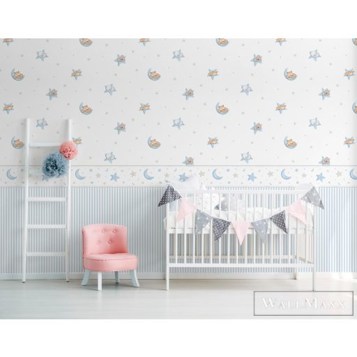 ICH Pippo 450-1 kék Álmodó állatos mintás Gyerek papír tapéta