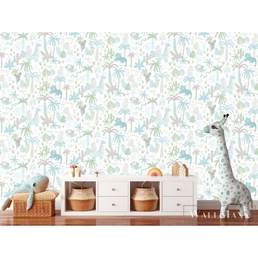 ICH Pippo 454-1 türkiz Dzsungel mintás Gyerek papír tapéta