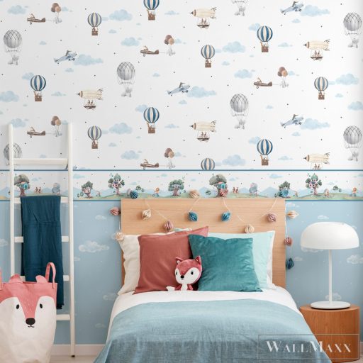 ICH Pippo 456-1 kék Repülő mintás Gyerek papír tapéta