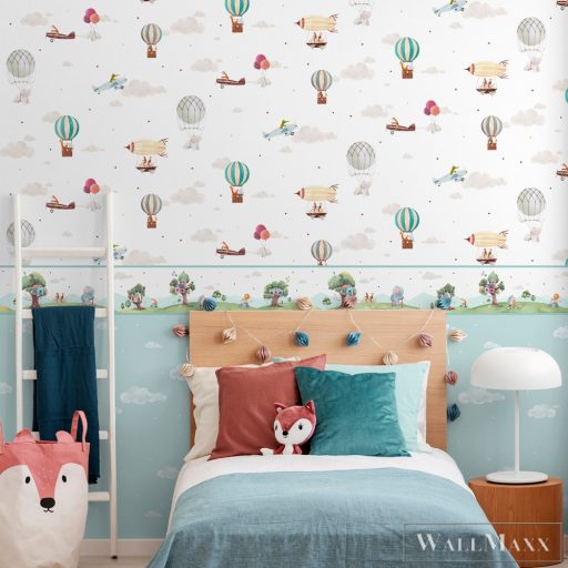 ICH Pippo 458-2 türkiz Felhő mintás Gyerek papír tapéta