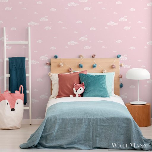 ICH Pippo 458-3 rózsaszín Felhő mintás Gyerek papír tapéta
