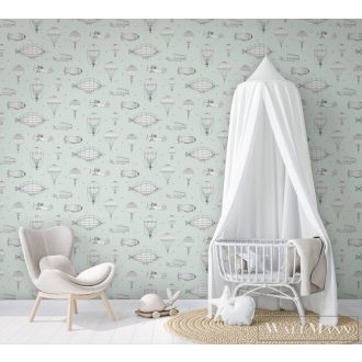   Marburg Kids Walls 45825 Ifjúsági világos zöld léghajó mintás gyerek tapéta