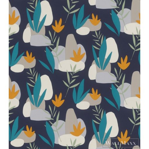 Rasch Salsa 2023 463453 kék grafikus levélmintás tapéta