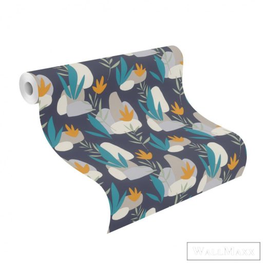 Rasch Salsa 2023 463453 kék grafikus levélmintás tapéta