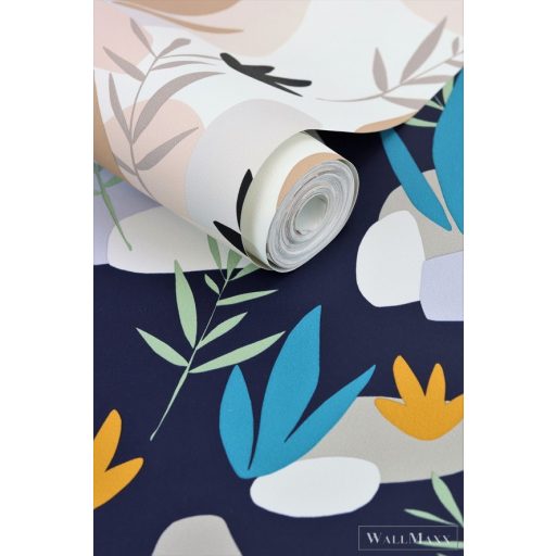 Rasch Salsa 2023 463453 kék grafikus levélmintás tapéta