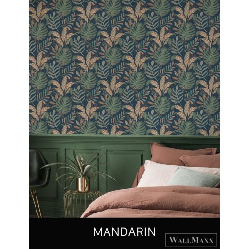 RASCH Salsa 2023 464306 zöld, kék Filodendron mintás Klasszikus vlies tapéta