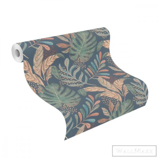 RASCH Salsa 2023 464306 zöld, kék Filodendron mintás Klasszikus vlies tapéta