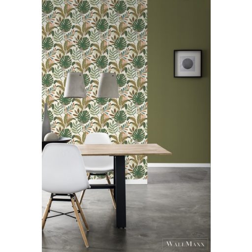 RASCH Salsa 2023 464313 krémszínű, barna Filodendron mintás Klasszikus vlies tapéta