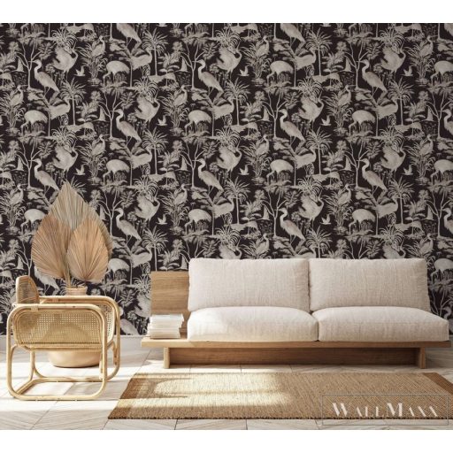 MARBURG Spirit of Jungle 47405 szürke-fekete madár mintás Grafikus tapéta