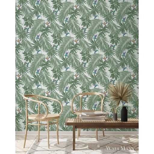 MARBURG Spirit of Jungle 47408 fényes zöld-fehér madár mintás Grafikus tapéta