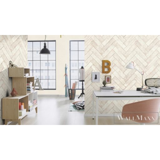 RASCH Factory V 499117 krémfehér halszálka mintás Ipari tapéta