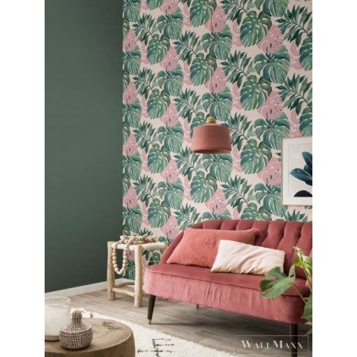 RASCH SANSA 2021 526615 TAPÉTA FILODENDRON Rózsaszín zöld