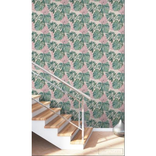 RASCH SANSA 2021 526615 TAPÉTA FILODENDRON Rózsaszín zöld