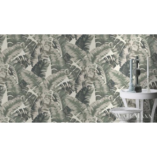 535600 nagy levélmintás tapéta, szürke-olívazöld