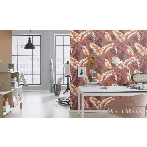 535624 barna-lila nagy levélmintás Rasch tapéta