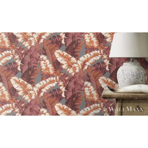 535624 barna-lila nagy levélmintás Rasch tapéta