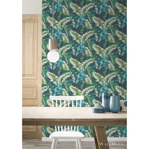 535655 Rasch design levélmintás tapéta, türkíz,zöld,krém