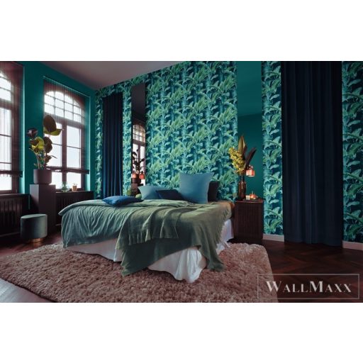 RASCH BARBARA Home Collection II 536690 kék levél mintás Trópusi tapéta