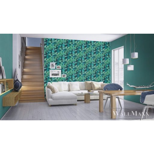 RASCH BARBARA Home Collection II 536690 kék levél mintás Trópusi tapéta