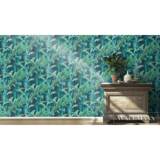 RASCH BARBARA Home Collection II 536690 kék levél mintás Trópusi tapéta