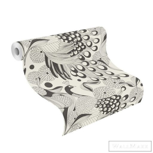 Rasch Club Botanique 537529 fekete Skandináv páva mintás tapéta