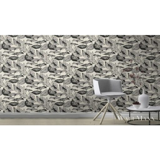 Rasch Amazing 539646 fekete Japán levél mintás tapéta