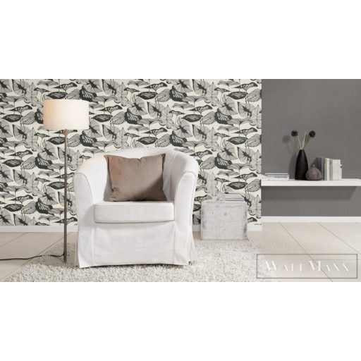 Rasch Amazing 539646 fekete Japán levél mintás tapéta
