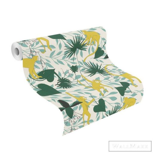 Rasch Club Botanique 540130 sárga Skandináv majom mintás tapéta