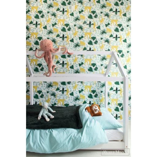 Rasch Club Botanique 540130 sárga Skandináv majom mintás tapéta