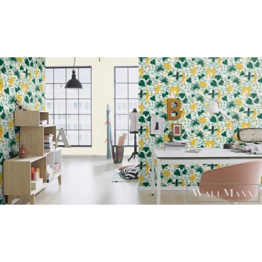 Rasch Club Botanique 540130 sárga Skandináv majom mintás tapéta