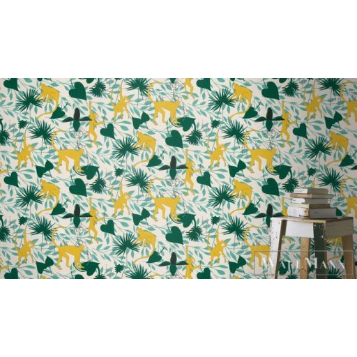 Rasch Club Botanique 540130 sárga Skandináv majom mintás tapéta