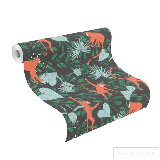 Rasch Club Botanique 540147 narancssárga Skandináv majom mintás tapéta