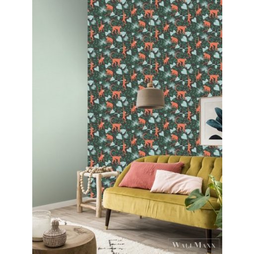 Rasch Club Botanique 540147 narancssárga Skandináv majom mintás tapéta