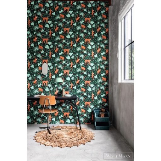 Rasch Club Botanique 540147 narancssárga Skandináv majom mintás tapéta