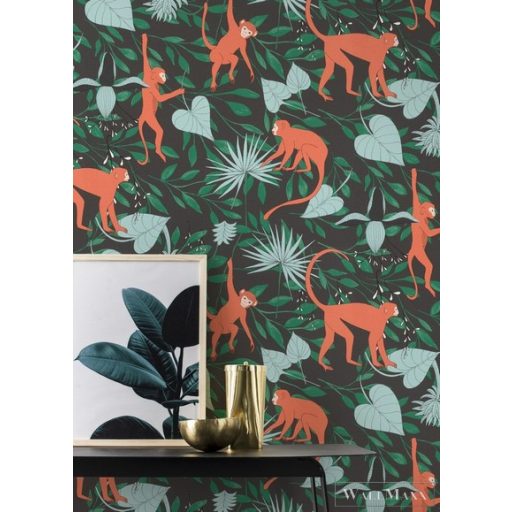 Rasch Club Botanique 540147 narancssárga Skandináv majom mintás tapéta