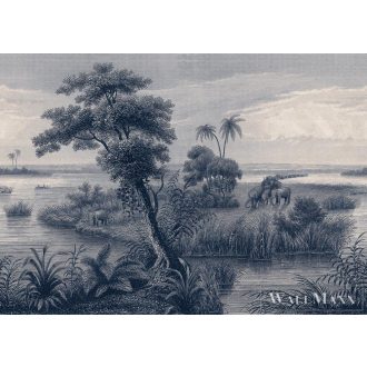   RASCH Lirico 556124 kék dzsungel mintás Grafikus digitális panel