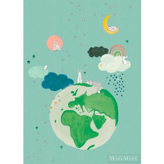   RASCH Stories 557565 türkiz, kék Csillag mintás Gyerek vlies digitális panel